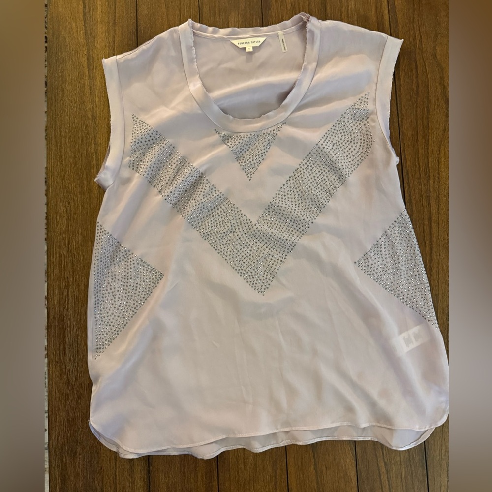 Rebecca Taylor Silk Silver stone Embellished front top in lavender